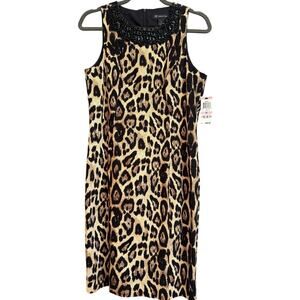 INC International Concepts Sz 10 Animal Print Beaded Neckline Shift Dress | NWT